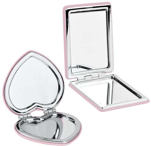 Kaiyzo Espejo Pequeño de Bolsillo con Aumento y Normal - Espejo Portatil Plegable con Cierre Magnético - para Maquillaje y Bolso (2 Rosa)