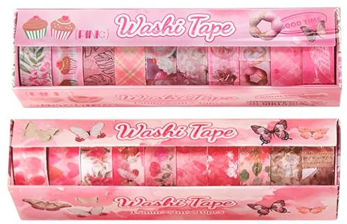 Fyfjur 20 rollos de cinta washi rosa, floral, mariposas, pasteles, en forma de corazón, etc., cinta washi, autoadhesiva, cinta adhesiva de colores, para manualidades de bricolaje, álbumes de recortes