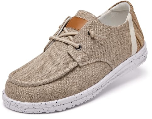 Myzmnk Women Canvas Loafers Moccasins Slip On Trainers Taupe UK 7