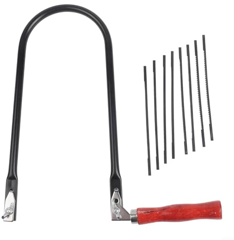 U-Shaped Fret Saw 260mm with Wood Handle High-Carbon Steel Frame Adjustable 360-Degree Rotation for Precision Cutting Includes 8 Interchangeable Blades for Wood Plastic Metal Versatile Hand Tool