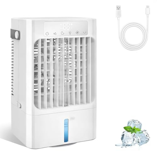 Mobile Klimaanlage Mini,Tragbare Air cooler fan mit 1-8H Timer,3 in 1 Personal Tisch-Kühllüfter mit Wassernebel,Leise mit 3 modi, Mini Klimagerät für zuhause Office Room,900ML wassertank