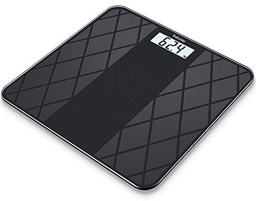 Beurer GS 135 Glaswaage, digitale Personenwaage in matt-schwarzer Fliesenoptik, Trittfläche aus Sicherheitsglas mit 180 kg maximaler Tragkraft, mit Überlastungsanzeige, Ein- und Abschaltautomatik