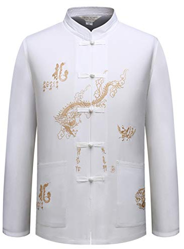 Men's Chinese Traditional Long Sleeve/Short Sleeve Stand Collar Tang Suit with Dragon Design Tai Chi Shirt Kung Fu Uniform Training Clothing