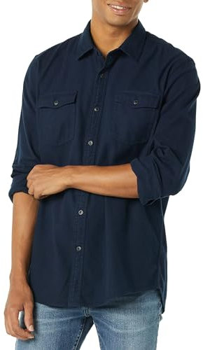 Amazon Essentials Herren Flanellhemd mit 2 Taschen und Langen Ärmeln in normaler Passform, Marineblau, XL