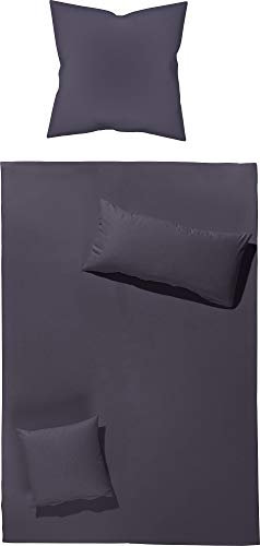 Erwin Müller Bettwäsche-Set Renforcé Würzburg, Uni anthrazit Größe 40x80 cm / 135x200 cm - strapazierfähig und temperaturausgleichend, mit Reißverschluss