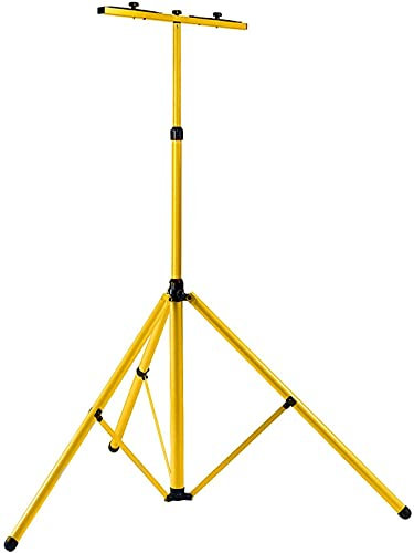 EINFEBEN Treppiede telescopico per faretto da costruzione, faretto alogeno, faro giallo, treppiede in acciaio, regolabile in altezza da 64 a 158 cm, può impostare 2 luci