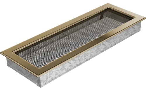 Kratki Ventilation Grille, Decorative Grille for Fireplaces, Decorated with White Letters for Modern Interiors, Powder-Coated Stainless Steel, Lightweight, 15.2 x 45.6 x 4.5 cm, Gold-Plated