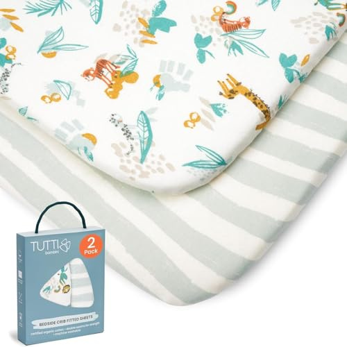 Tutti Bambini Premium Crib Sheets (2-Pack) - Soft Bamboo Jersey Next to Me, Breathable CoZee Sheets, Run Wild