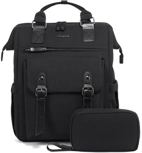 LOVEVOOK Rucksack Damen, Groß Laptop Schulrucksack Mädchen Teenager 17 Zoll mit Datenkabel-Beutel, Wasserdicht Reiserucksack Schultasche Backpack Elegant für Uni Arbeit Business Reise Schwarz