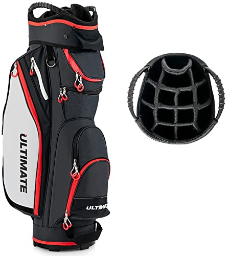 GYMAX Borsa da Golf con 14 Divisori e 8 Tasche, Sacca da Golf con Cerniera Borsa Termica e Tasche per Oggetti di Valore, Borsa da Golf con Copertura Antipioggia (NERO)