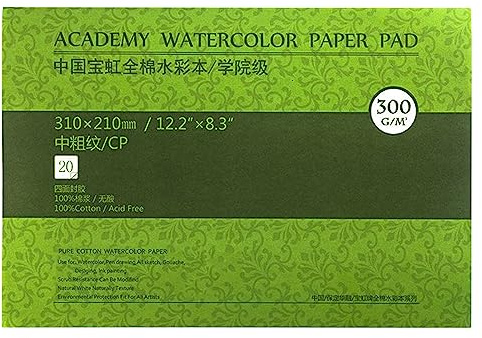 MEEDEN Watercolour Paper Block, 300gsm Textured Surface Cotton Watercolour Paper Pad, Cold Pressed, 20 Sheets for Painting & Drawing, Wet, Mixed Media, 31×21 cm