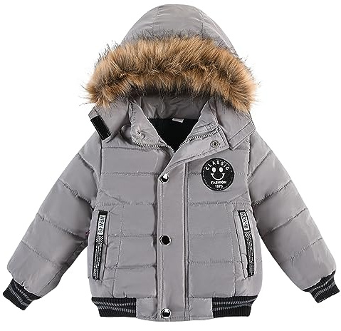 SOSOUL Boys Winter Down Cotton Jacket Coat Waterproof Faux Fur Hooded Parka Kids for 2-6 Years Teenage Snowsuit Outerwear
