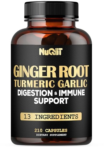 Ginger Supplements Capsules with Turmeric Curcumin, Garlic Bulb, Berberine HCl, Echinacea - 210 Capsules