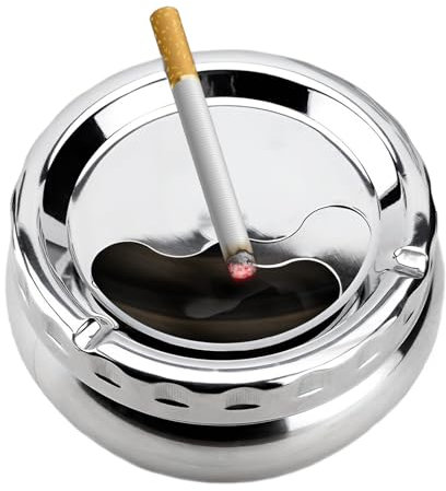 Qualsen 1set Modern Tabletop Ashtray - Outdoor & Indoor, Stainless Steel, Rotatable, Portable, Smokeless, With Lid