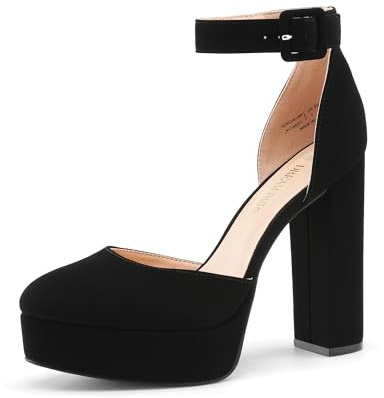 DREAM PAIRS Women's Block Heel Platform Pumps,Black-Nubuck,5
