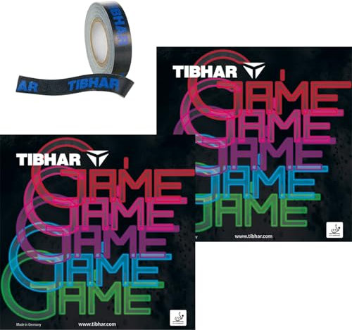 Tibhar Tischtennis-Belag Game im 2er Pack Plus Kantenband | hochwertiger Allround- Belag | maximale Kontrolle | rot, schwarz, pink, violett, blau, grün (blau-schwarz)