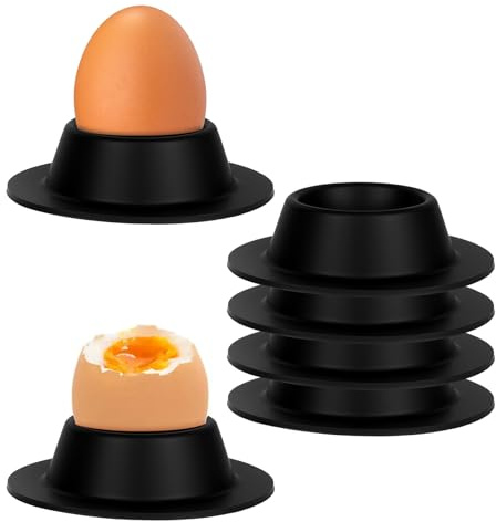 Vicloon Eierbecher, 6 Stück Weicher Eierbecher,rund stapelbar Eierbecher aus Silikon,Frühstück Eierhalter Set für Küche und Camping- Schwarz