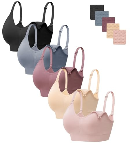HBselect Women Maternity Bras 5 Pack Nursing Bras for Breastfeeding Seamless Pregnancy Sleep Bralette with Extra Extenders