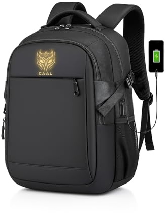 KAAL ARMORY NY 15,6 tum bärbar ryggsäck med USB-port för laddning, stöldskydd, bekväm, andningsbar, vattentät, hållbar, design med honungskaka för arbete, skola, resor, promenader, löpning, Svart, M