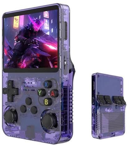 Werwing R36S - Consola de juegos retro, pantalla IPS de 3.5 pulgadas, tarjeta TF de 64 GB con más de 10.000 juegos precargados, dispositivo de juego portátil Linux OS (morado)