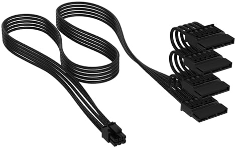 CORSAIR Elite Premium SATA-strömkabel med Individuellt Hölje (4 Kontakter) Type 5 – 750mm, Lågprofils Kabelkammar, Trippellager Mesh/Paracord-Design – Svart