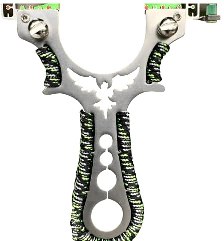 Texvora Fionda da caccia o bersaglio, in acciaio inossidabile, mirino a raggi con manico ergonomico, fascia piatta, 7,9 x 10,9 cm