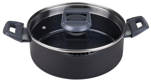 Fackelmann keramisk serveringspanna med glaslock statement Ø 24 cm – pressad, återvunnen aluminium med keramisk beläggning, PFAS-fri, värmebeständig upp till 150 °C, lämplig för induktion