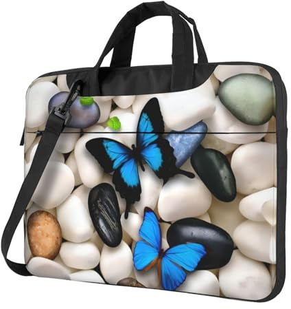 QAZWZML Sac à bandoulière pour ordinateur portable avec broderie de pierres et papillons - Convient pour les voyages et une utilisation quotidienne, Noir , 14 inch