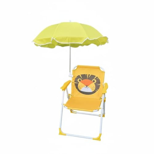 predolo Silla de Playa Infantil con Sombrilla Protección Solar Silla Plegable para Niños con Parasol para Jardín, Silla Playa Ligera con Dibujos Divertidos, León