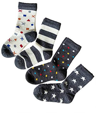 vitsocks Kinder Wollsocken MERINO WOLLE warme Winter Socken (4 PAAR) Jungen Mädchen Wintersocken, multipack1 gemustert, 27-30
