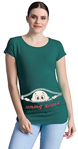 Coming Soon – roligt roligt sött mammamode med motiv mammaskjorta för graviditet t-shirt graviditetströja kortärmad, Dunkelgrün, L