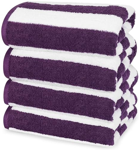 Utopia Towels Cabana Stripe Beach Towels (76 x 152 cm) - 100% Ring Spun Cotton Large Pool Towels, Soft and Quick Dry Swim Towels (Pack of 4) (Plum)