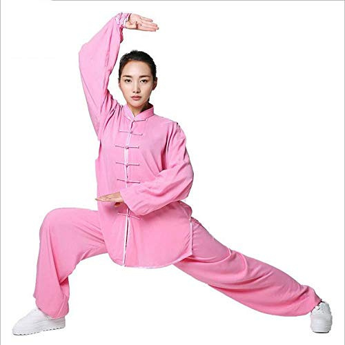 FLY FLU Tai Chi Kleidung Damen，Herren Damen Tai Chi Kleidung Chinesischer Tang Anzug Nationalkostüme Qi Gong Wing Chun Anzug Frauen Meditationsanzug Zen Leinen Lange Ärmel Geeignet Für Frauen,Pink-S