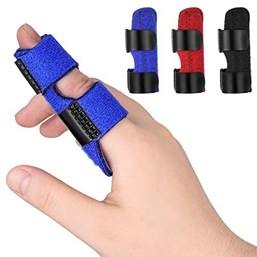 ALTcompluser 3 Stücke Fingerschiene, Schiene Finger Fingerschiene Mittelfinger Kleiner Finger Stabilisator Fingerstütze(Schwarz/Blau/Rot)