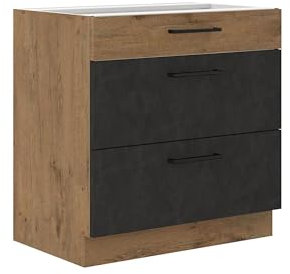 Kuechen-preisbombe Vigo Unterschrank 80 cm Eiche Lancelot Matera Grau Vollauszug Soft-Close Küche