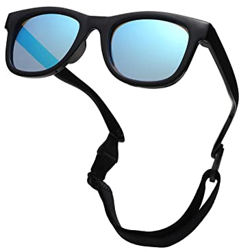 Pro Acme TPEE Polarized Baby Sunglasses with Strap Flexible Durable Toddler Sunglasses for 0-24 Months (Black Frame | Blue Mirrored Lens)