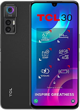 TCL 30 Sim Free Smartphone 64 + 4GB, 6.67” FHD+ AMOLED Display, 50MP high res cam, 5000 mAh
