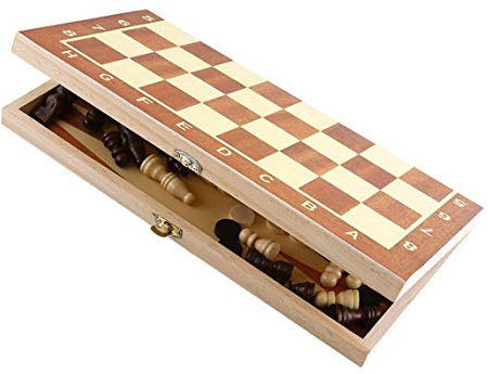 Scacchi Internazionali, Scacchi Dama e Backgammon in Legno, 3 in 1 Chess e Checkers e Backgammon, Gioco da Tavolo Pieghevole Portatile (34CM)