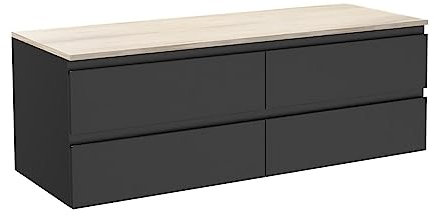 Mobile doppio lavabo 120 cm con piano in legno Sorrento, nero