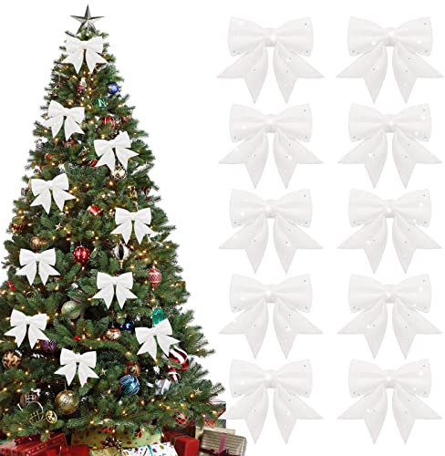 Shining She 10 Pezzi Fiocchi Natalizi Decorazioni Natalizie,Bianco Fiocchi Natale Decorazioni per Fiocco Albero di Natale Punta,Ideale per Natale,Halloween,Natrimoni, Celebrazioni, Regalo Decorare