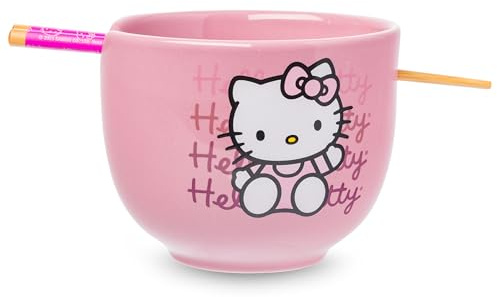 Silver Buffalo Sanrio Hello Kitty Waves, Ramen Bowl with Chopsticks, 20oz