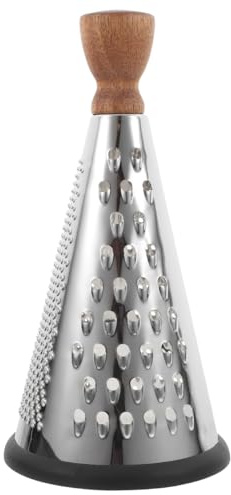 Hemoton 9 Inch Wood Handle Stainless Steel Cone Cheese Grater Multi-Purpose Vegetable Shredder for Kitchen Use