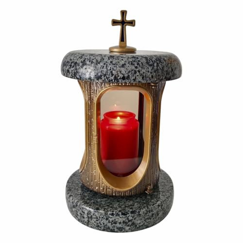 Lanterne funéraire en granit (pierre).Convient pour une tombe funéraire. Sans bronze, réduit le risque de vol. Couleurs : noir, gris, rouge. Avec ou sans croix (gris avec croix)