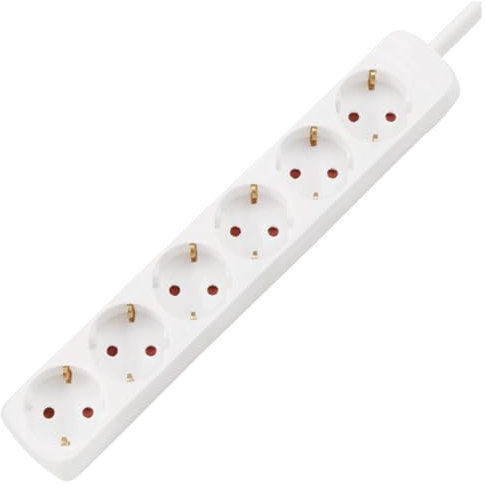 Multiport-Steckdosenleiste 6-Fach, 1,5 m, 3G, 1,0 mm², weiß, ideal zum Erweitern von Steckdosen und zum Anschluss von elektronischen Geräten.