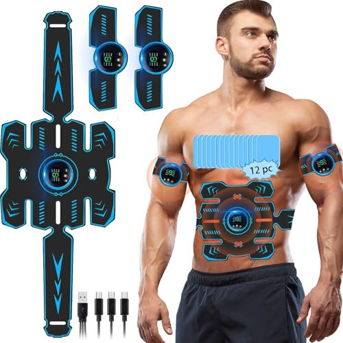 EMS bauchmuskeltrainer,Sicher Effektiv Schneller EMS Trainingsgerät Ganzkörper Muskeltrainer, 8 Modi & 19 Intensitäten,USB Wiederaufladbar EMS Bauchtrainer Ganzkörper ABS/Bauch/Arm/Bein
