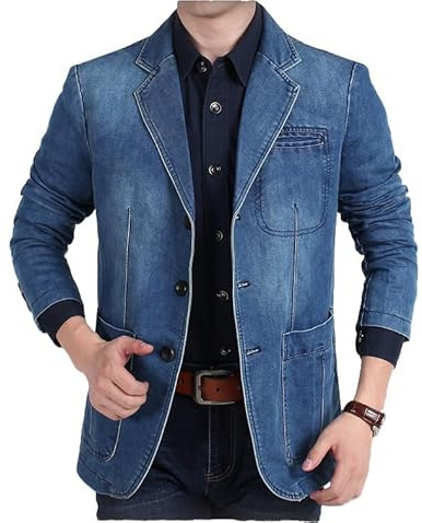 LIUYUYOUGO Costumes Et Vestes Homme Veste Blazer en Jean pour Homme Bleu Délavé Manteau en Jean Délavé Décontracté Veste en Jean en Coton Mince Mode À Simple Boutonnage Manteaux De Sport Lég