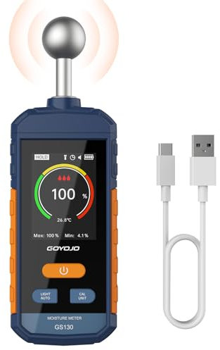 Medidor de Humedad, GOYOJO Medidor de Humedad para Madera con Pantalla LCD y Alarma Acústica, Recargable para Madera, Paredes y Materiales de Construcción, Detección de 5 a 40 mm