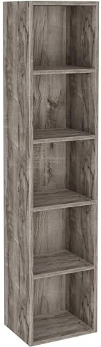 Blisswood Slim Storage Unit, 5-Tier Tall Bookcase with Adjustable Cube Shelves, Book Shelf for Kids, Office & Bedroom, Small Shelving Unit for Books & Decor (Coach wood)