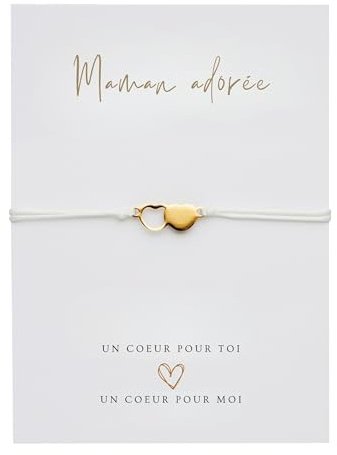 Briefzauber Carte et bracelet « maman » | Ensemble bracelet double cœur et carte A6 | Cadeau tendre et minimaliste | Porte-bonheur, message « je pense à toi » (Personne, Maman)