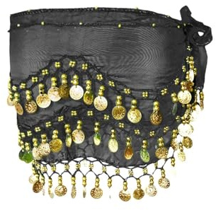Ceinture Danse Orientale Femme, Écharpes de Hanche de Danse du Ventre Fille Foulard Belly Dance Foulard à Sequins Doré Écharpe Déguisement Mousseline de Soie, pour Scène, Anniversaire, Fête, 1 Pièce